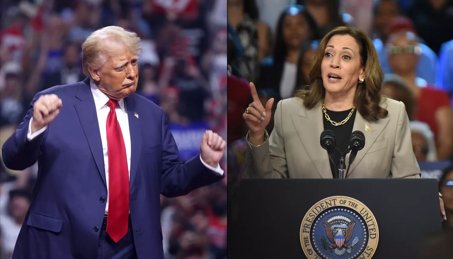 side by side shots of Donald Trump and Kamala Harris