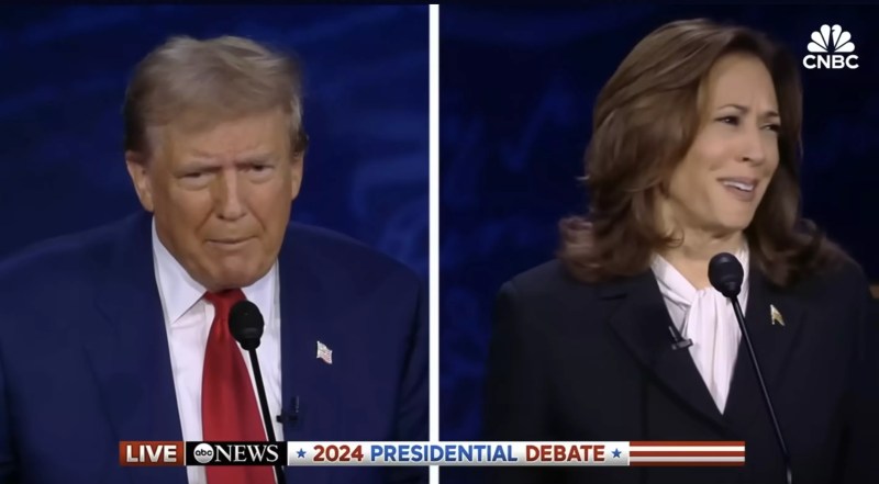 Screenshot of Trump and Kamala Harris side by side during the presidential debate on September 10.