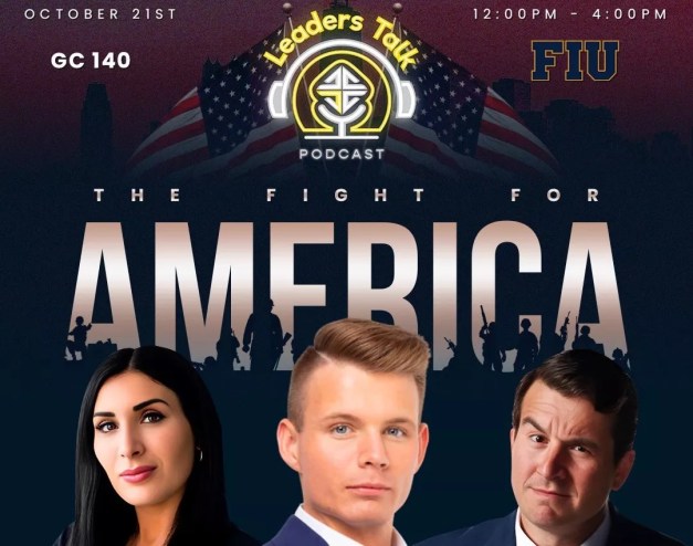 a graphic announcing a public podcast taping titled "The Fight ror America"