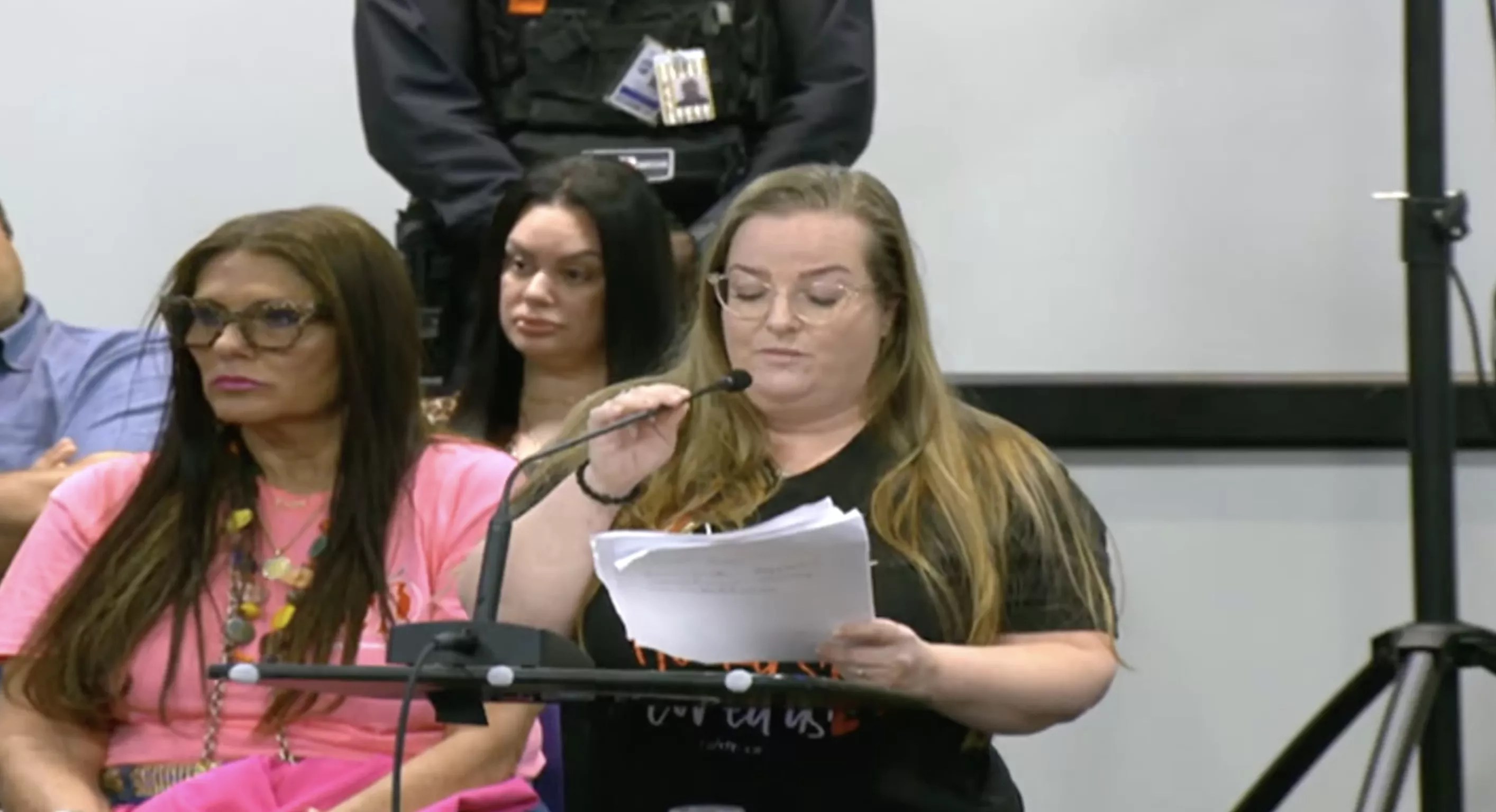 Broward Moms for Liberty chair Corie Pinero speaks at the October 15 Broward County School board meeting.