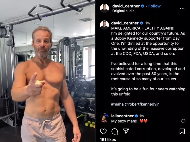 Shirtless David Centner looking at the camera in the gym