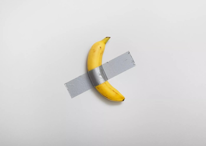 Maurizio Cattelan's Comedian featuring a banana duct-taped to a wall
