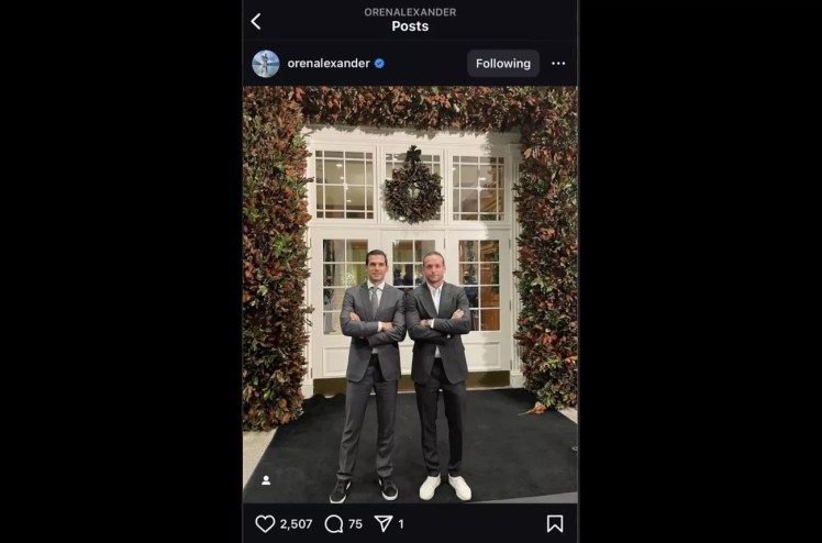 Screenshot of instagram photo of Tal and Oren Alexander posing at the White House