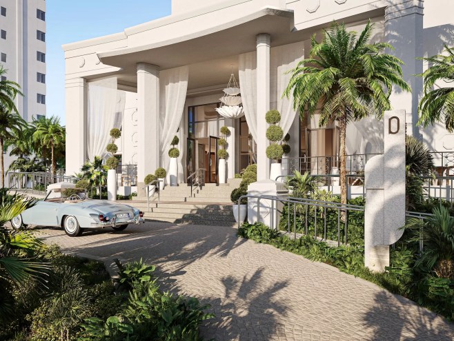 Rendering of the exterior of the Delano Miami Beach