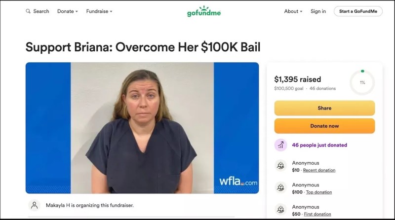 Screenshot of a GoFundMe fundraiser for Briana Boston.