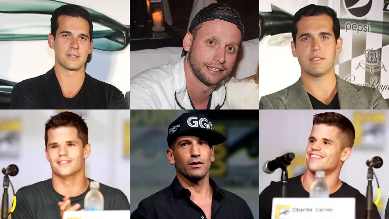 Oren and Alon Alexander (top left and right), Tal Alexander (top center), with actors Max Carver (bottom left), Jon Bernthal (bottom center), and Charlie Carver (bottom right) as casting picks for a potential Ryan Murphy series