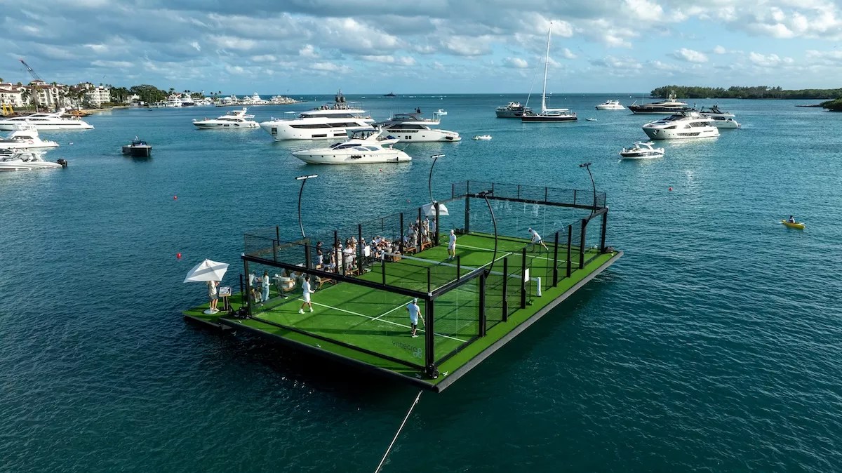 Floating padel court in Biscayne Bay in Miami