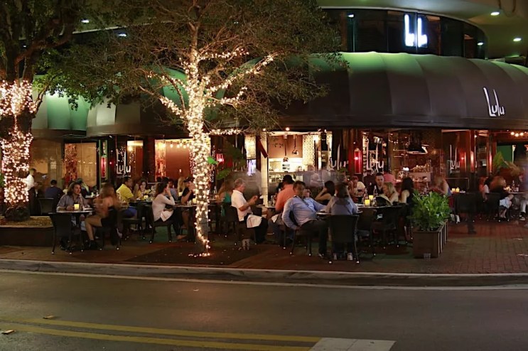 exterior of restaurant at night
