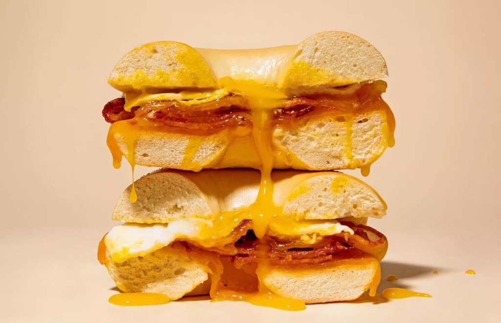 bagels with cheese and bacon