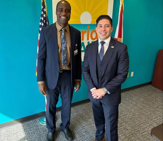 Joseph Ladapo (left) stands next to Roberto Gonzalez at the Florida Department of Health building