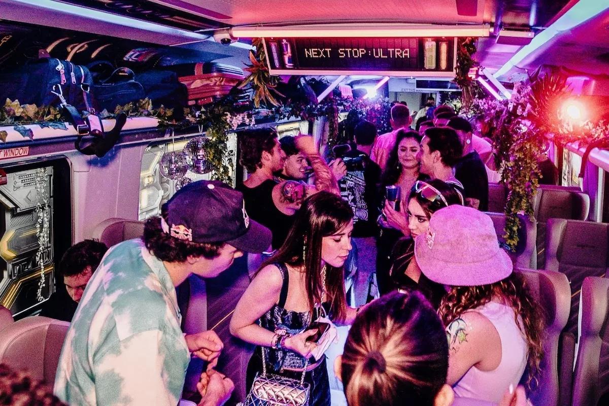 Ultra Music Festival festivalgoers on the Brightline train