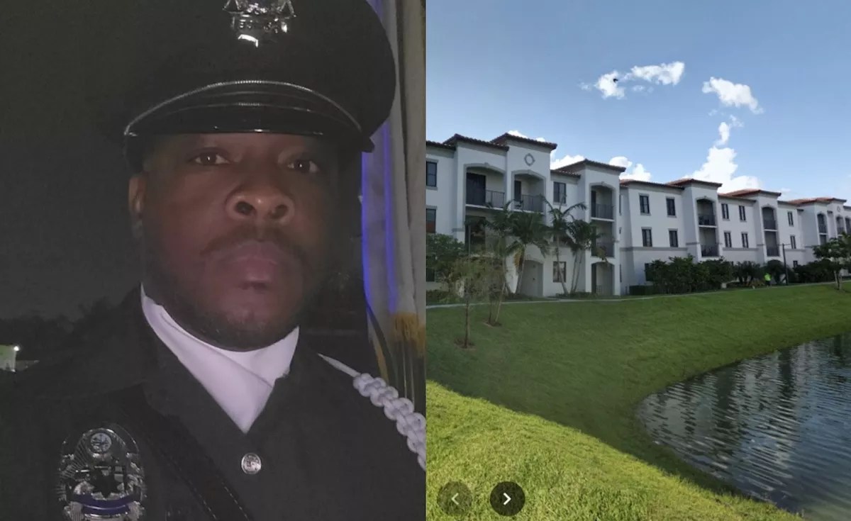 A photo collage of former Opa-locka officer Carlo Alexandre and MiLa Apartments in Miami.