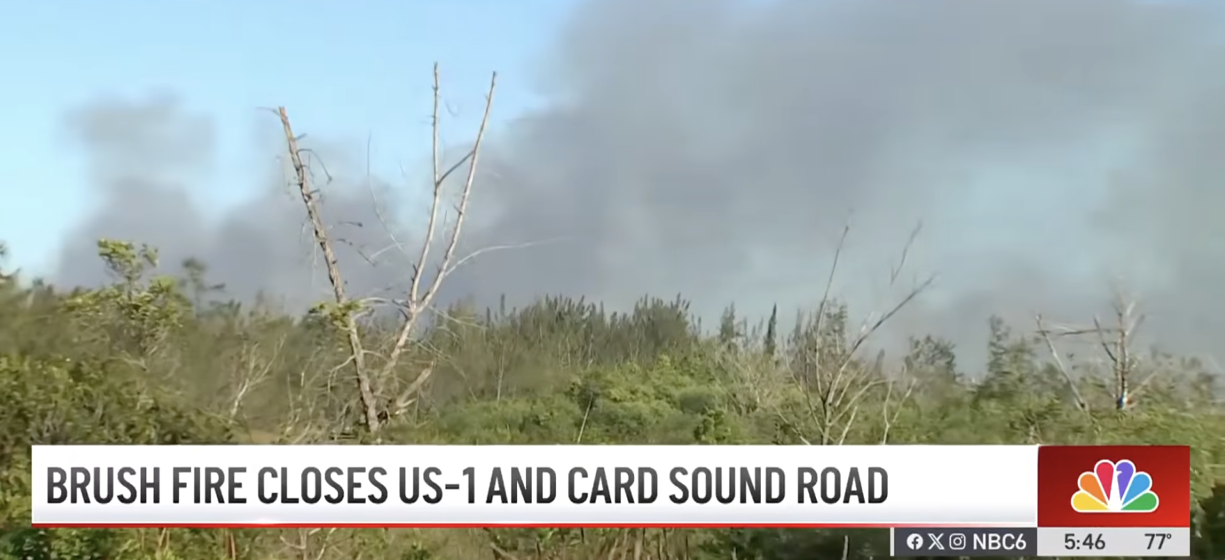 Screenshot of a brush fire in Southwest Miami-Dade County