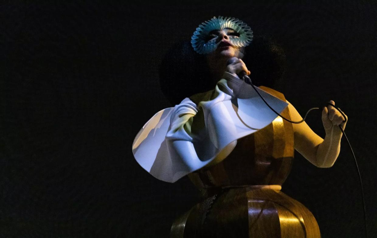 Björk onstage during a Cornucopia show