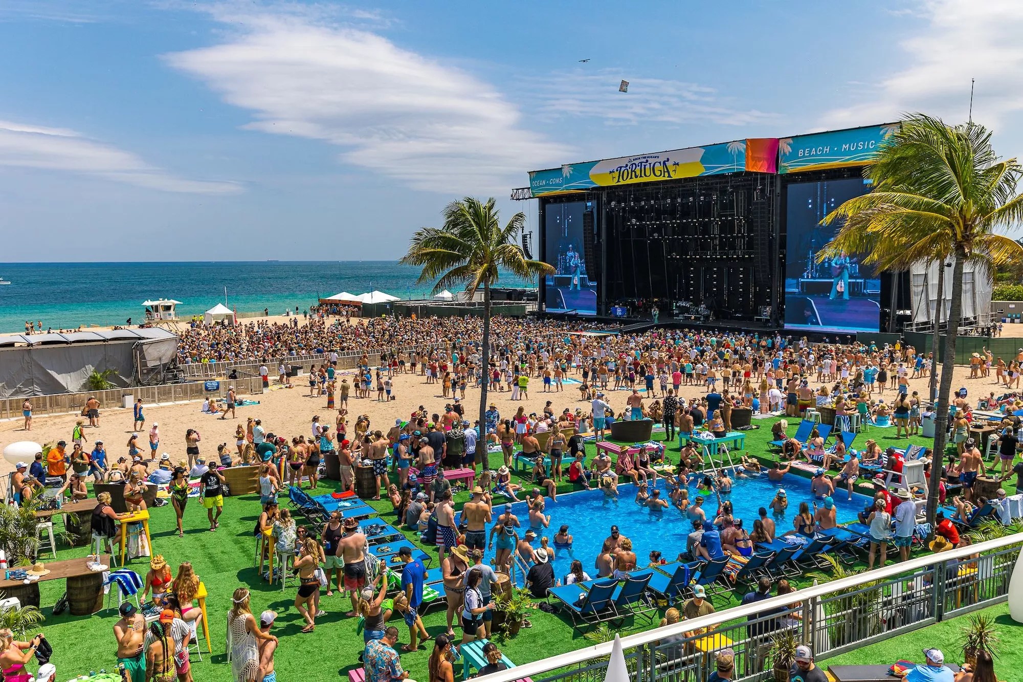 Overhead shot of the crowd and stage at Tortuga Music Festival