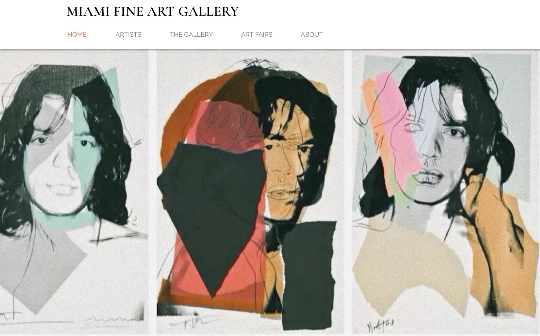 website homepage featuring a montage of Andy Warhol portraits of Mick Jagger