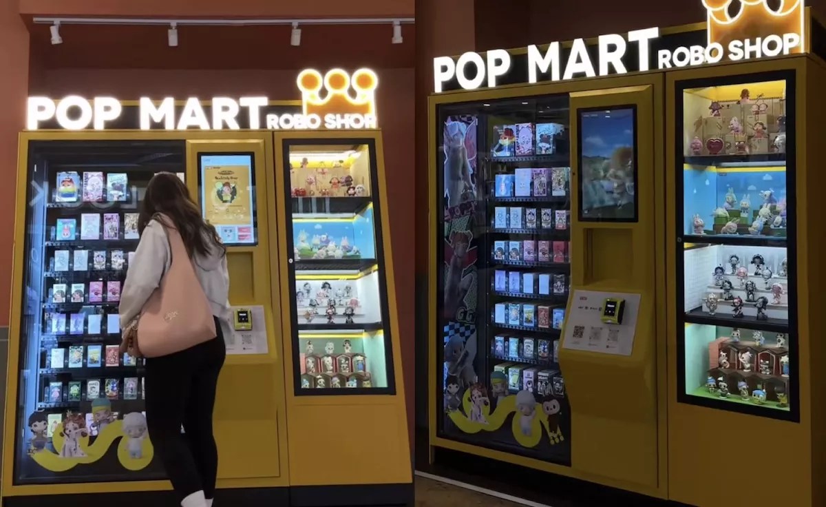 Screenshots of recent videos posted online of people buying items from the yellow vending machine inside Dolphin Mall.