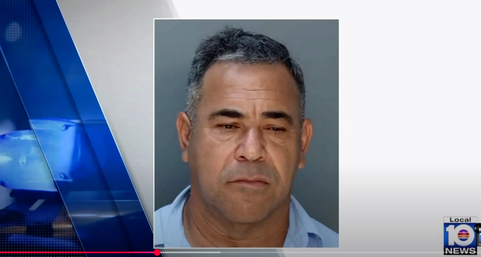 A mugshot of a man in a light blue polo