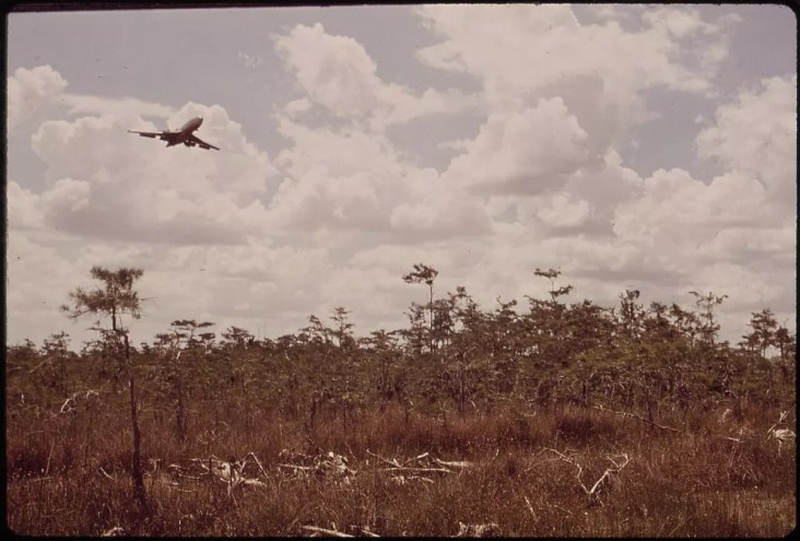 A jet takes off from the Everglades in an old photo