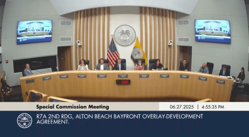 screenshot from a livestream of a Miami Beach special commission meeting