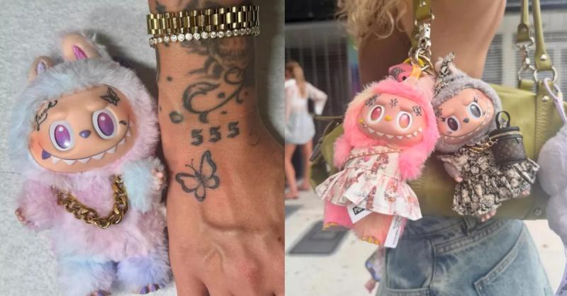 Photos of tattooed Labubu dolls.